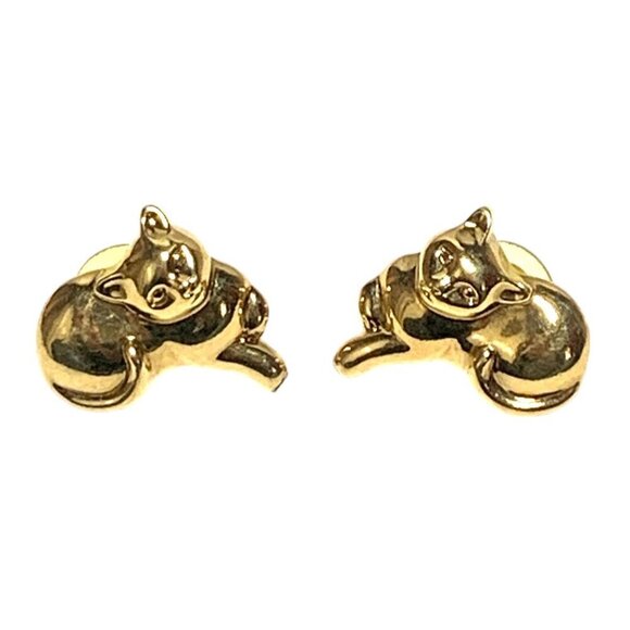 Vintage Cat Themed Gold Tone Post Earrings For Pierced Ears 1.5" - Picture 1 of 5